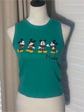 Disney Mickey Mouse Fitted Crop Tank Top Green S Small